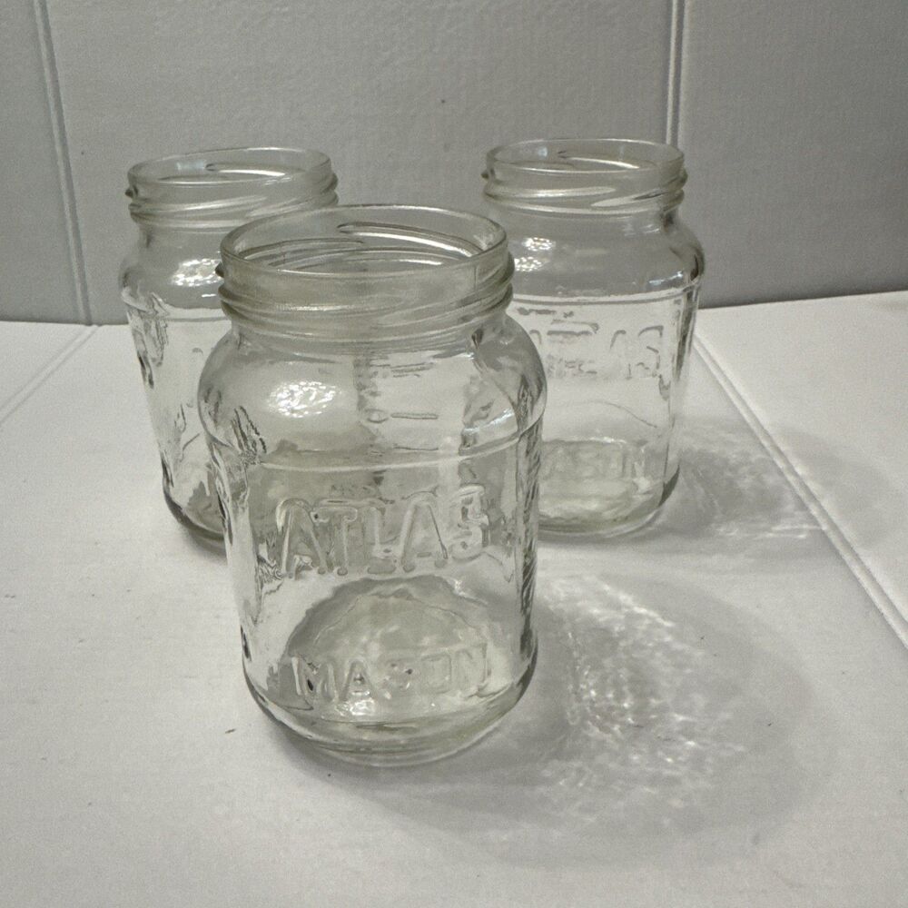 Atlas SQUARE Mason Canning Jar Pint Glass Collectible Vintage MINT Set of 3